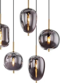 Globo 15345-8MM Függeszték réz matt fém váz, füstszínű 8 különböző méretű, és formájú üvegbúrával. HxSZxM940x340x1200, fényforrás nélkül szállítva 8xE14 40W 230V