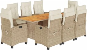 vidaXL 9 részes bézs polyrattan kerti étkezőgarnitúra párnákkal