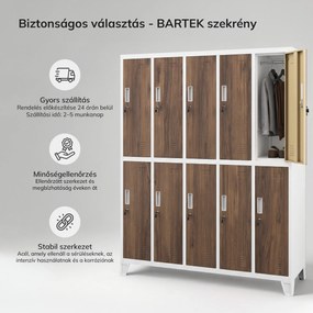 Munkavédelmi öltözőszekrény, 10 ajtós, fehér/dió, 1360x1720x450 mm: BARTEK Eco Design