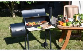 Faszén grill füstölővel fekete/fa