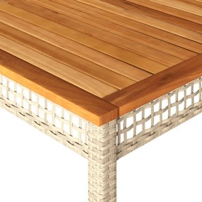 bézs polyrattan és akácfa kerti asztal 180 x 90 x 75 cm