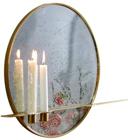 Tükör 2 gyertyatartóval, patina, arany fém keret, HAREO TYP 2