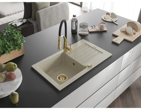 Mexen Pablo, gránit mosogató 752x436x161 mm, 1 kamrás és Aster mosogató csaptelep, bézs, 6510-69-73450-57-G