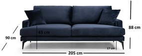 3 személyes kanapé Papira - Tengerész Kék