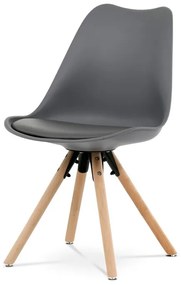 Étkezőszék, szürke műanyag, ülőfelület öko-bőr, lábak tömör natúr bükkfa