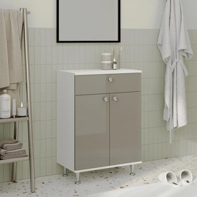 Zaria 2 ajtós, 1 fiókos fürdőszobai szekrény, Fényes szürke / Fehér, MDF, 60 x 35 x 85 cm