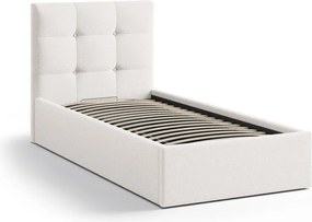 Krémszínű kárpitozott ágyneműtartós egyszemélyes ágy ágyráccsal 90x200 cm Phaedra – Micadoni