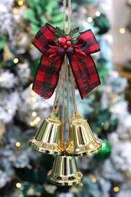 Arany karácsonyfadísz harangok masnival 35cm