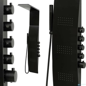 Termosztátos zuhanypanel EYN SP1058 vízeséskifolyóval és masszázsfúvókákkal, többféle színben — Fekete