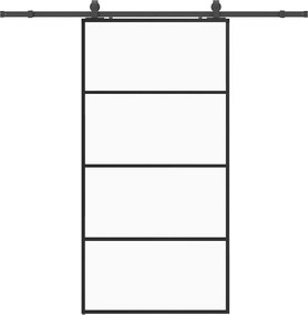 vidaXL fekete ESG üveg tolóajtó fémszerelvény-szettel 102,5x205 cm