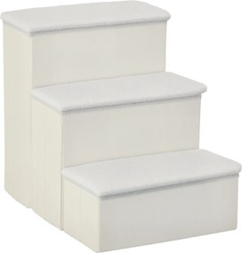 PawHut Háziállat Lépcső Macska Lépcső Kutya Lépcső Hajtható 3 Lépéses Háziállat Lépcső Tárolóhely a Macskák és Kutyák Számára MDF Fehér 40 x 54 x 48 c