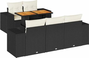 vidaXL 6 részes fekete polyrattan kerti ülőgarnitúra párnákkal