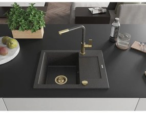Mexen Enzo, 1 kamrás gránit mosogató 576x465x174 mm és Flora mosogató csaptelep, fekete foltos, 6506-76-670401-75-G