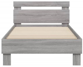 szürke sonoma színű ágykeret fejtámlával és LED-ekkel 90x200 cm