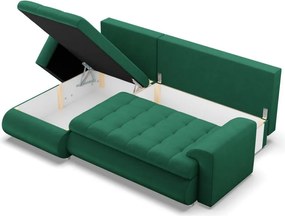 Tokio sarokkanapé, 2 ágyneműtartóval, bársony, baloldali, zöld