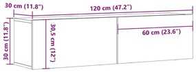 antik fa színű szerelt fa fali TV-szekrény 120 x 30 x 30 cm