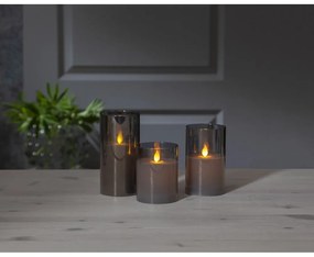 M-Twinkle szürke LED viaszgyertya üvegben, magasság 15 cm - Star Trading