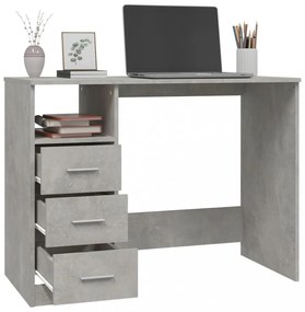 betonszürke szerelt fa íróasztal fiókokkal 102x50x76 cm