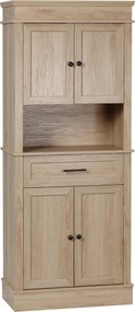 HOMCOM Konyhai Spejz Mikrohullámú Szekrény Oldalszekrény Buffet Szekrény 4 Ajtóval 1 Fiókkal és Nyitott Polccal 74x39.5x183 cm Tölgy | Aosom