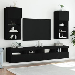 fekete TV-szekrény LED-világítással 40,5x30x90 cm