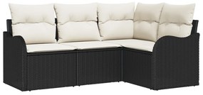 4 darabos kerti kanapé szett párnákkal fekete műrattan