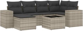 vidaXL 7 részes világosszürke polyrattan kerti ülőgarnitúra párnákkal