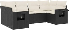vidaXL 6 részes fekete polyrattan kerti ülőgarnitúra párnákkal