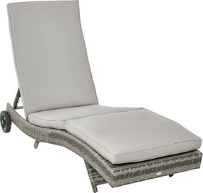Outsunny Rattan Dönthető Kerti Fekvőágy S-Formájú Két Kerekével, 5 Fokozatban Állítható Hátmasszázs, Levehető Párnázattal teraszra 207x70x70 cm Világo