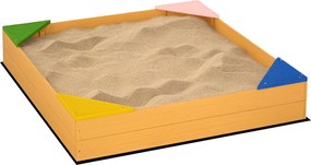 Outsunny Gyermek Fa Homokozó 3-8 Éves Gyerekeknek, Szögletes Formájú, 4 Ülőhellyel és Nem Szőtt Anyaggal, Kertbe, Teraszra 109x109x19.8 cm Természetes