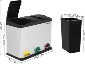 Szelektív szemeteskuka 3x15L, ezüst
