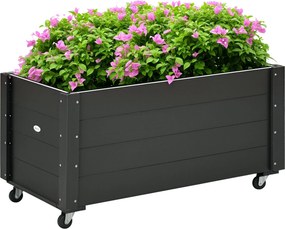 Outsunny Fából készült, kerekes magaságyás, növényi ágy rollerrel, üvegházi virágcserép, ültetőládás növényágy 89x48x47cm kerthez, teraszhoz, mászó nö