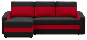 Hewlet sarokkanapé, 2 ágyneműtartóval, szövet anyag, univerzális oldal, hab töltet, fekete - piros
