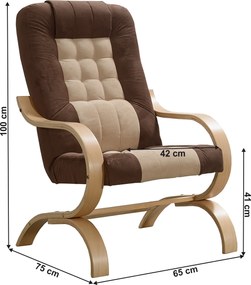 Fotel, szürkésbarna Taupe/barna/tölgy, GURU