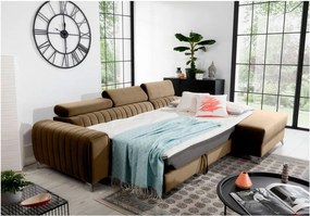 Világosbarna bársony kinyitható-tárolóhelyes sarokkanapé (jobb oldali-heverő résszel) Grayson – ELTAP