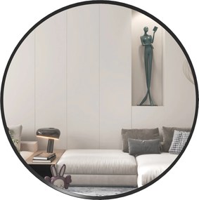 HOMCOM Fali Tükör, 60 x 60 cm Kerek Fürdőszobai Tükör Alumínium Ötvözet Kerettel, Dekoratív Tükör Fürdőszobába, Nappaliba, Hálószobába, Fekete | Aosom