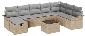 vidaXL Kerti Kanapé Szett 9 pcs Beige és Világosszürke polirattan