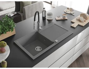 Mexen Leo, gránit mosogató 900x500x190 mm, 1 kamrás és Aster mosogató csaptelep, szürke, 6501-71-73450-07