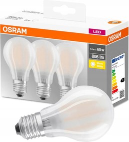 3PAK Led izzó E27 A60 7W 60W 806lm 2700K Meleg 300° Filament Osram
