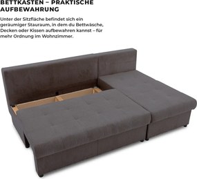 Venezia sarokkanapé, kordbársony, univerzális oldal, bonell töltet, szürke