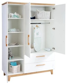 Fehér gyerek ruhásszekrény tölgyfa dekorral 135x200 cm Finn – Roba