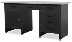 Fiókos műhelyasztal FRANK, 1700 x 850 x 600 mm, fekete