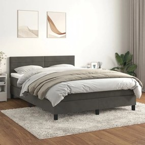 Sötétszürke bársony rugós ágy matraccal 140x190 cm