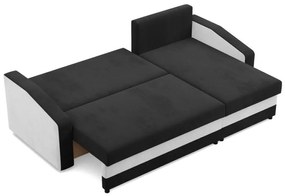 Hewlet sarokkanapé, 2 ágyneműtartóval, szövet anyag, univerzális oldal, hab töltet, fekete - fehér