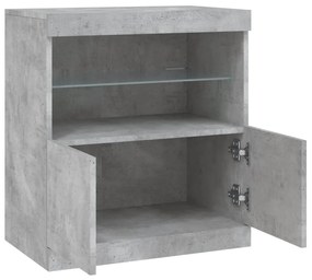 betonszürke tálalószekrény LED-világítással 60 x 37 x 67 cm