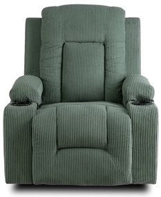 Elektromosan Vezérelhető Masszázsfunkciós Relaxfotel Zöld Kordbársony Kárpittal. BOX2
