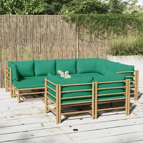 vidaXL 10 részes bambusz kerti ülőgarnitúra zöld párnákkal