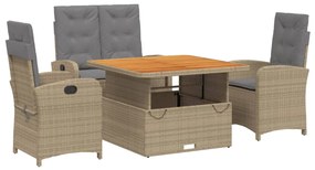 vidaXL 4 részes bézs polyrattan kerti étkezőgarnitúra párnákkal