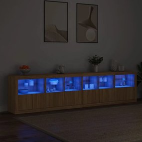 sonoma tölgy színű tálalószekrény LED-világítással 283x37x67 cm