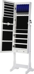 Led világító ékszerszekrény tükörrel, zárható ékszertartó 2 fiókkal, fehér