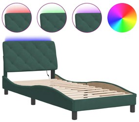 sötétzöld bársony ágykeret LED-világítással 90 x 200 cm